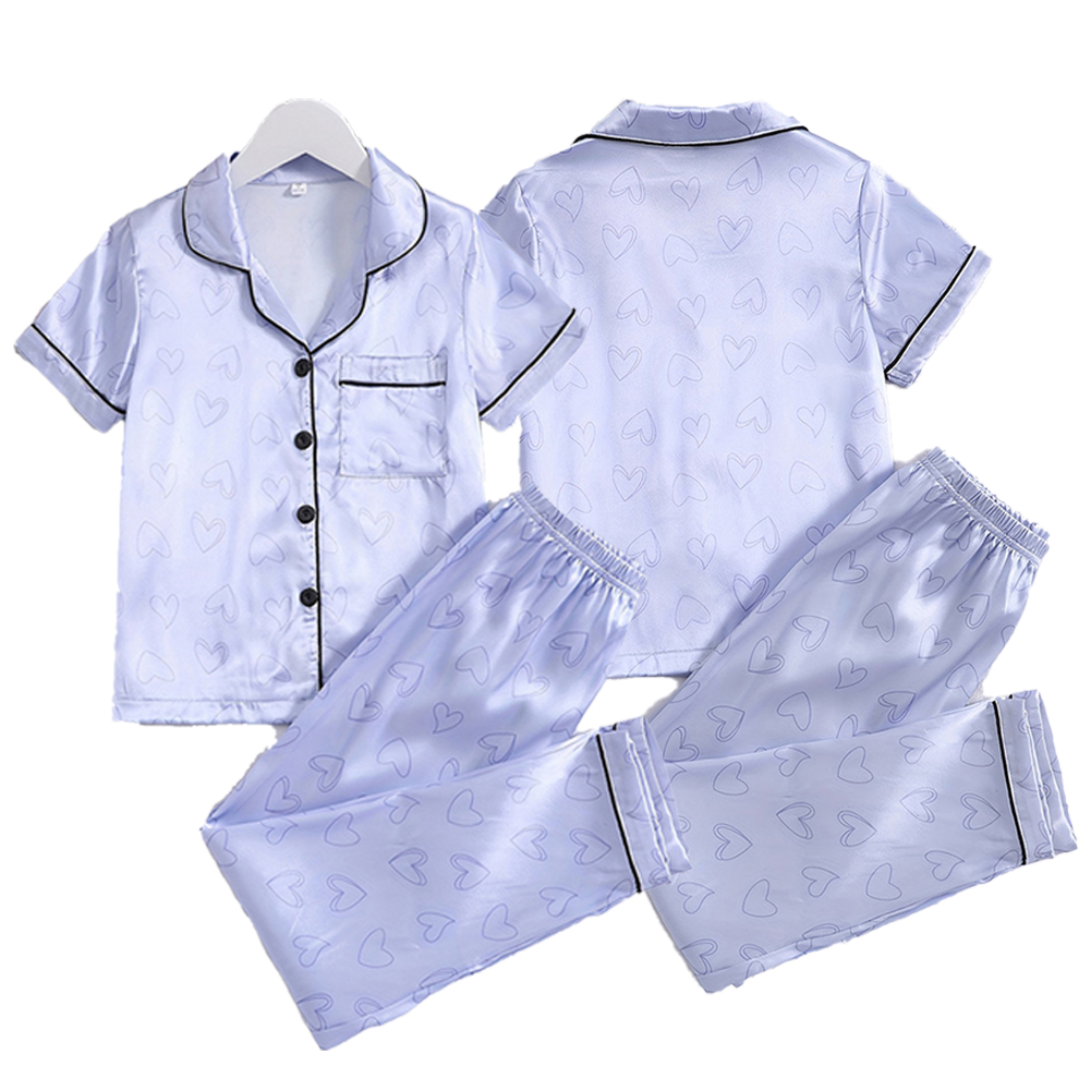 KYAIGUO Kids Silk Satin Pajama Sets for Girls 2 PCS Set Kids Button down Pjs Jammies Short Sleeve Sleepwear Nightwear Loungewear Summer Spring Fall Outfit for Girls 8-12